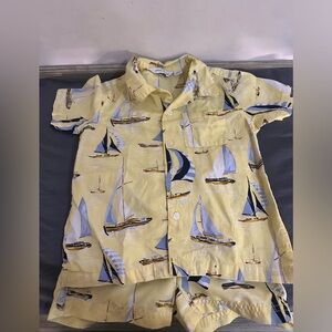 Janie and jack matching set button down shirt with matching swim trunks